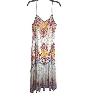 Free People Forever Folklore Floral Velvet Maxi Dress Cream XL Boho V-Neck